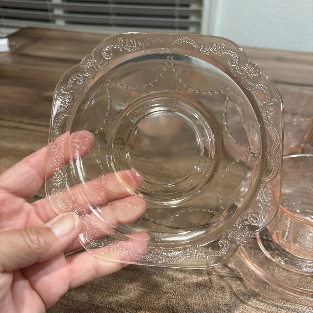 Vintage Madrid Pink Depression Glass Teacup & Saucer 4
